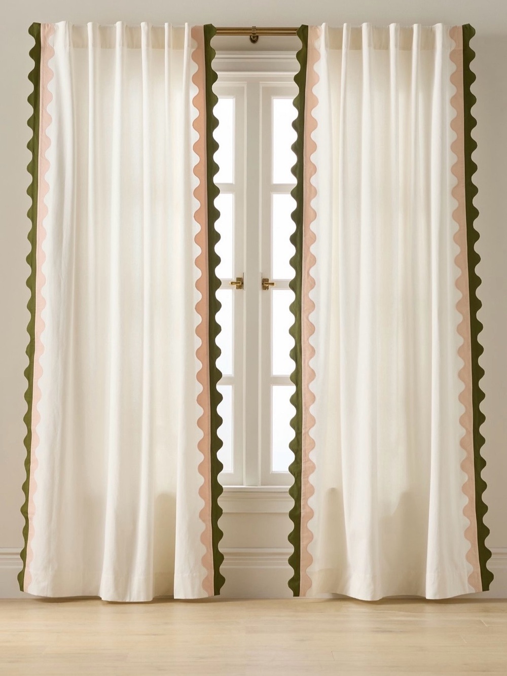Anthropologie Maeve Scalloped Cotton Curtain, Olive